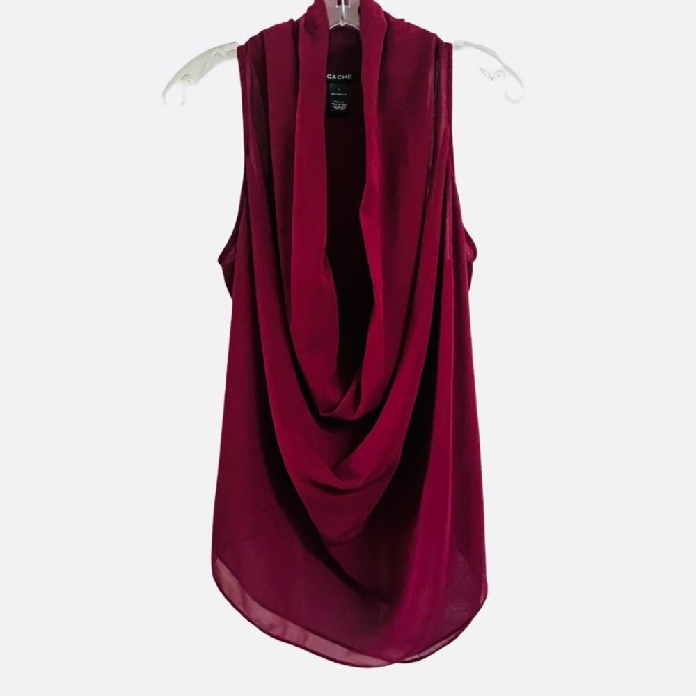 Cache Burgundy Drape Neck Polyester Top